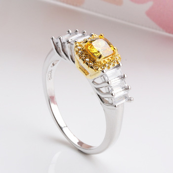 18k White Gold Natural Citrine Ring For Women Luxury Yellow Gemstone Crystal Wedding Rings Engagement jewelry bijoux bague gift